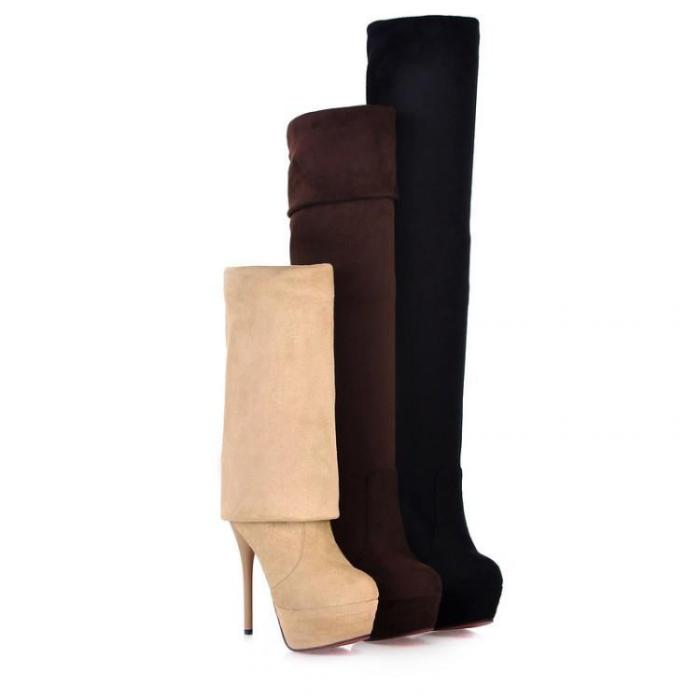 Velvet High Heels Platform Thigh High Boots for Women 9270