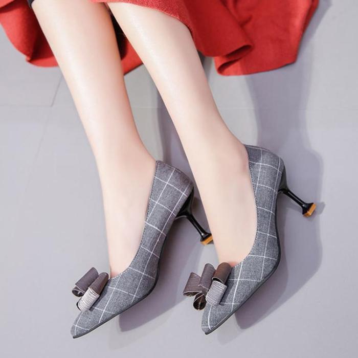 Plaid Pointed Toe High Heels OL Shoes