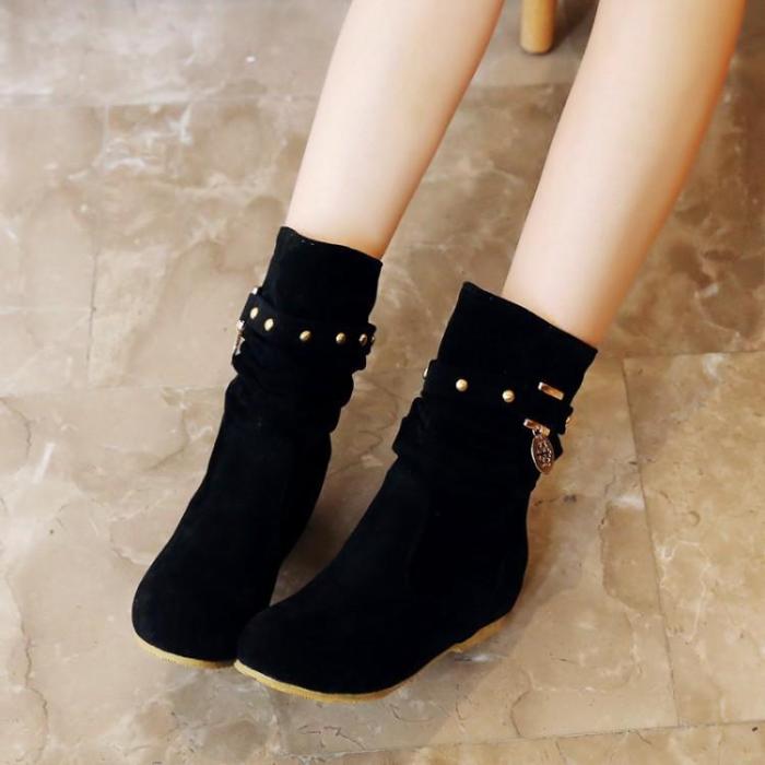 Studded Wedge Short Boots Plus Size Women Shoes 3035