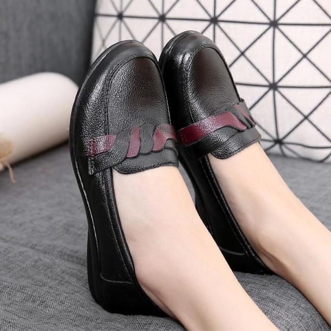 Women's Shoes Flats Genuine Leather Solid Cross-Tied Round toe Shoe for Ladies Cozy Casual Plus size 41-43 Sneakers Driving
