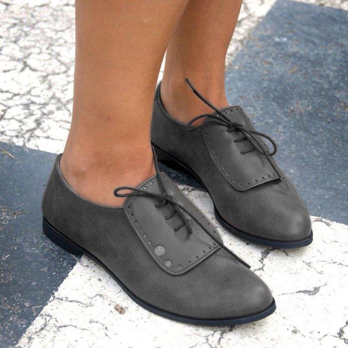 Pu Leather  Lace-Up Low Heel All Season Loafers