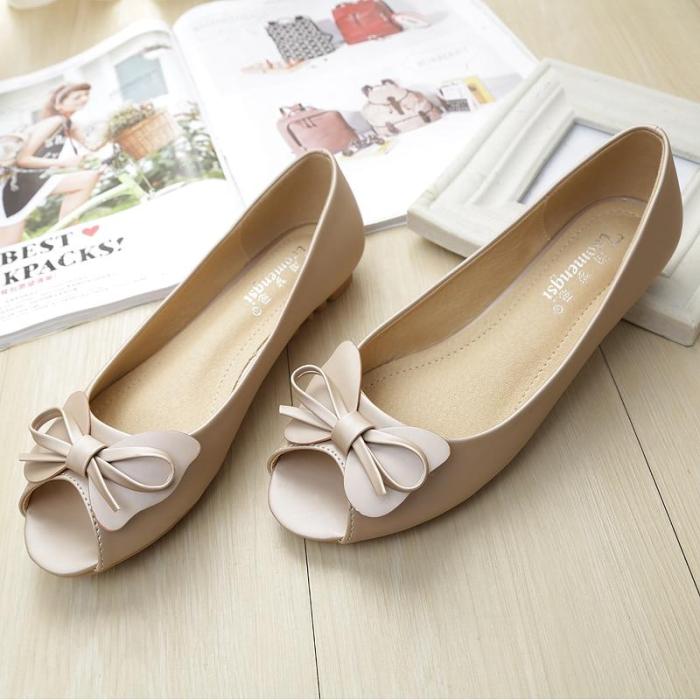 Flats Women's Summer 2019 New Peep Toe Shoes Sweet Bow Comfortable Soft Sole Big Size Women's Office Work Shoes YX0013