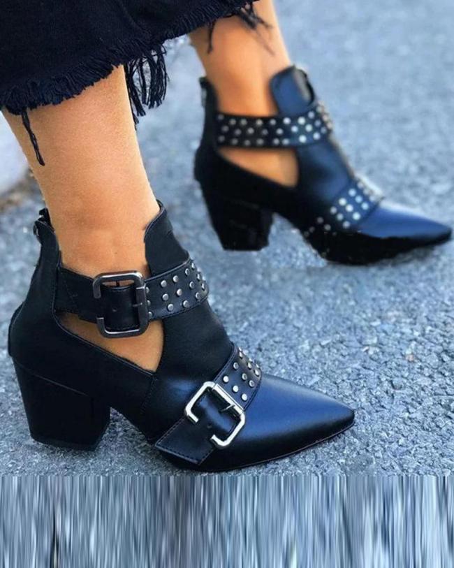 Solid Belted Chunky Heel Booties