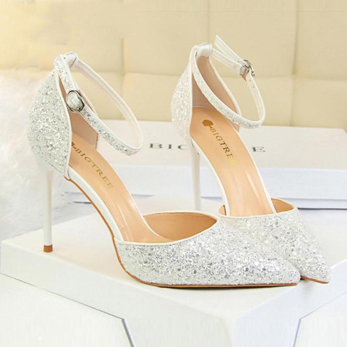 Elegant Sequins Pointed Toe Sandals Shoes