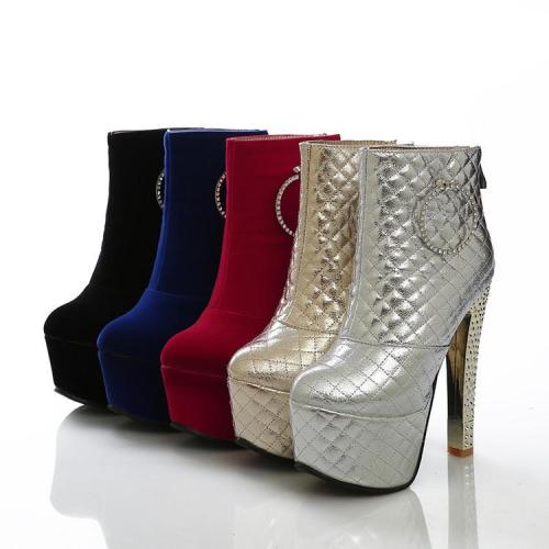 Women's Rhinestone Ankle Boots Platform Sparkly Heels Shoes Autumn and Winter 5467