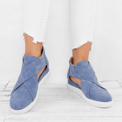 Criss-cross Cut-out Wedge Sneakers Plus Size Wedge Heel Shoes with Zipper