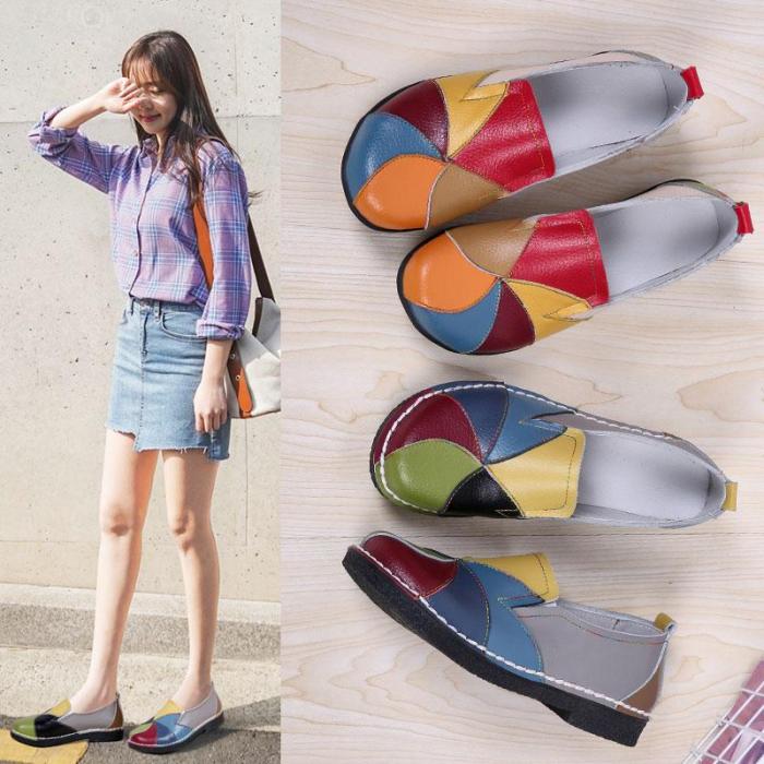 Women Flat Shoes 2020 Autumn Fashion Patchwork Women Shoes Genuine Leather Loafers Ladies Flats Shoes Woman Leisure Footwear