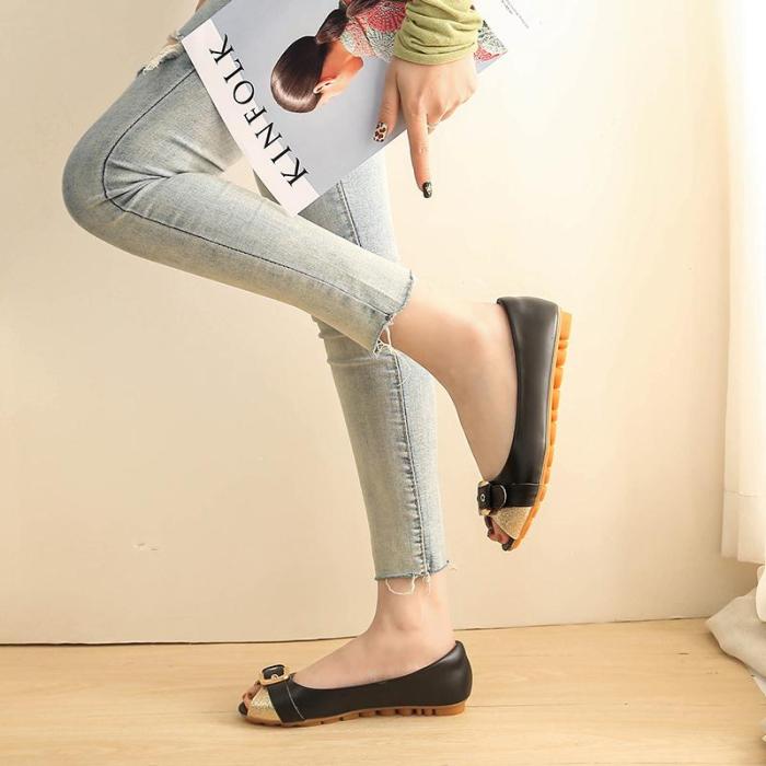 2019 New Flat Casual Shoes Ladies Females Footwear Women's Belt Buckle Peep Toe Single Shoe Big Size 33-43 YX0031