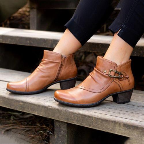 Autumn Fashion Side Zipper Chunky Heel Ankle Boots