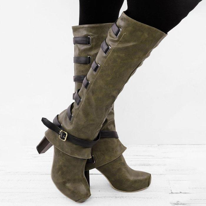 Large Size Vintage Casual High Heel Boots