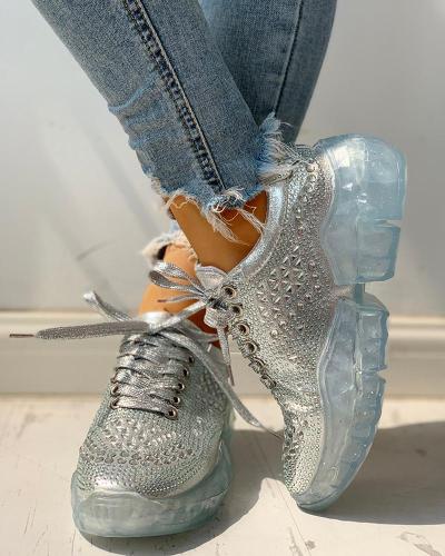 Glitter Eyelet Lace-Up Muffin Casual Sneakers