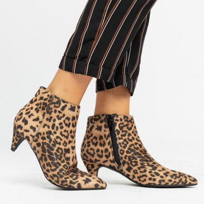 Leopard Closed Toe Chunky Heel Low (<3Cm) Women Boots