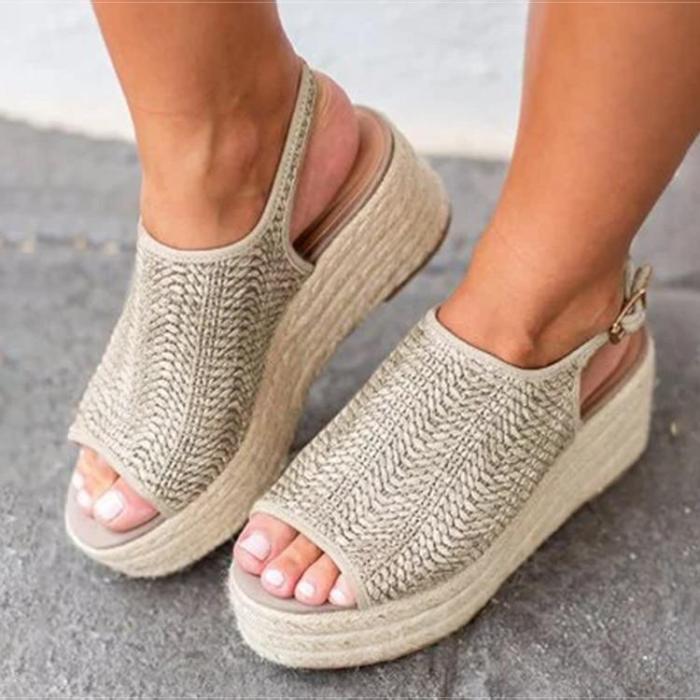 Women Sandals Retro Platform Sandals With 6CM High Heels Wedges Shoes For Women Plus Size 43 Hemp Summer Sandals Zapatos Mujer