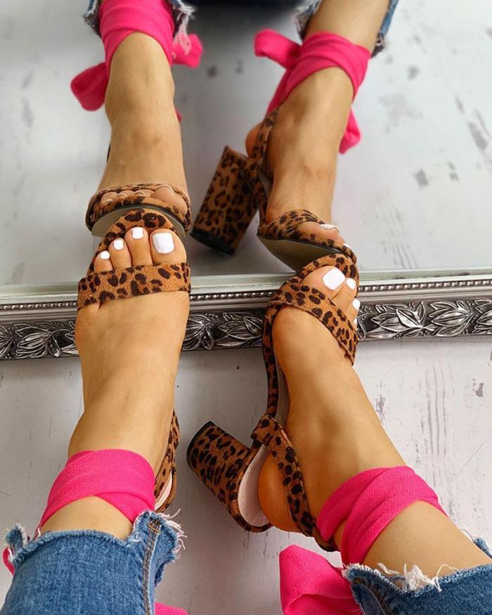 Suede Bandage Knotted Chunky Heeled Sandals