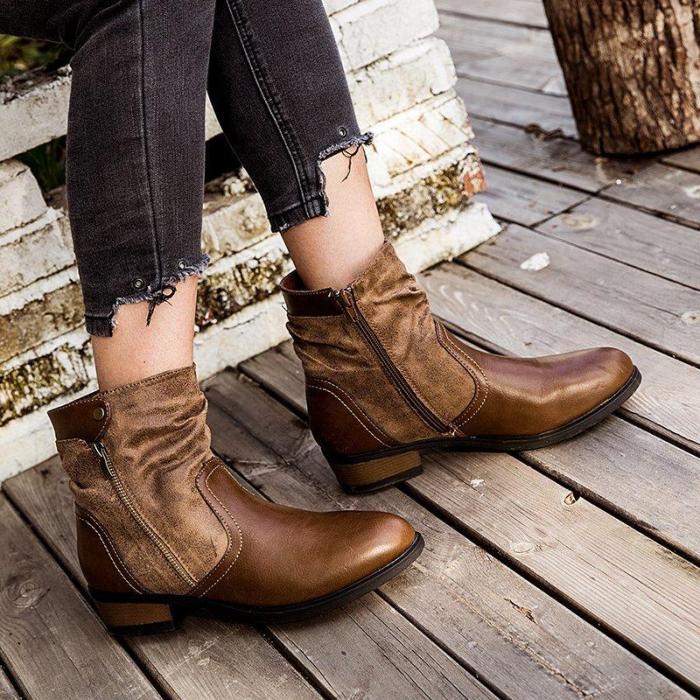 Brown Flat Heel Flat Women Round Toe Boots