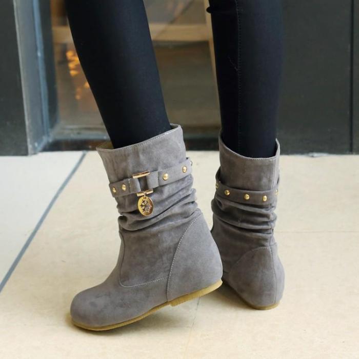 Studded Wedge Short Boots Plus Size Women Shoes 3035