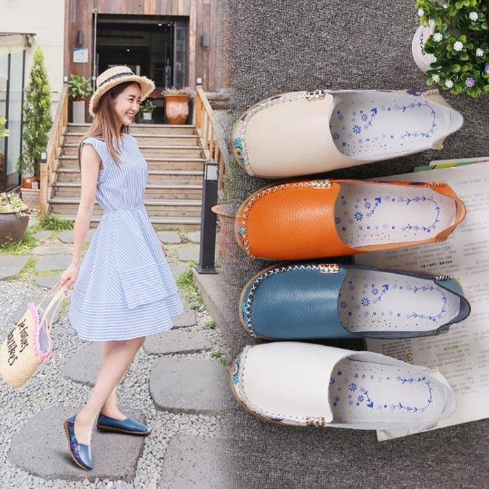Boat shoes woman 2020 new fashion genuine leather shoes casual loafers slip-on round toe solid women flats shoes plus size 35-44