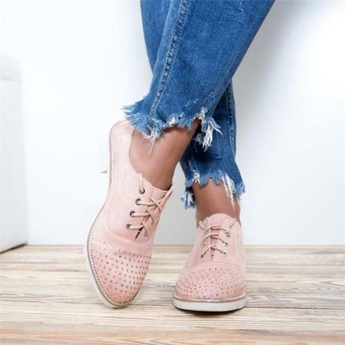 Plus Size Rhinestone Suede Flat Heel Lace Up Loafers
