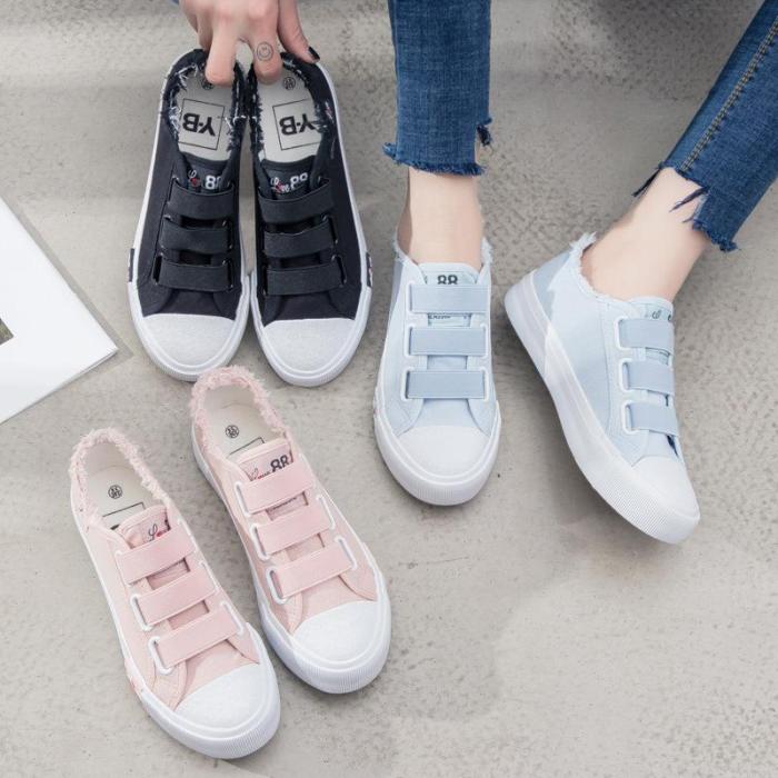 Sneakers Canvas Shoes for Women Fashion 2021 Solid Superstar Hook Loop Vulcanize Girls Zapatillas Mujer Shoes