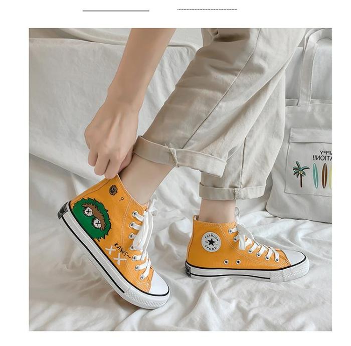 Women Sneakers Fashion Canvas Shoes New High-top Graffiti Trainers White Flat Loafers Classics Retro Casual Ladies Espadrilles