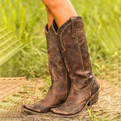 Bohemia Cowgirl Boots Buckle Boots Medium Heel Retro Boots