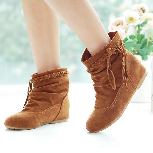 Women Suede Tassel Short Boots Plus Size Autumn and Winter Shoes 4098