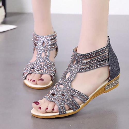 Women PU Sandals Casual Comfort Roman Zipper Shoes