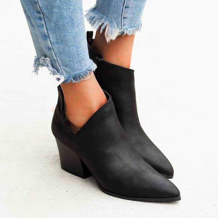 Chunky Heel Women Pointed Toe Boots