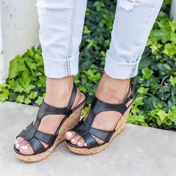 Women Peep Toe Adjustable Buckle Wedges Elegant Plus Size Sandals