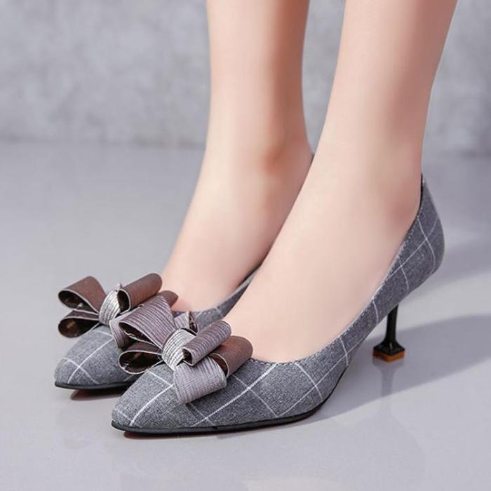Plaid Pointed Toe High Heels OL Shoes