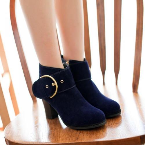 Buckle Chunky Heels Short Boots Plus Size Women Shoes 1546