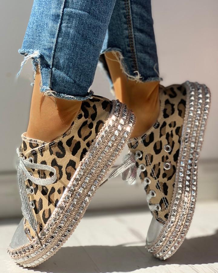 leopard rivet sneakers