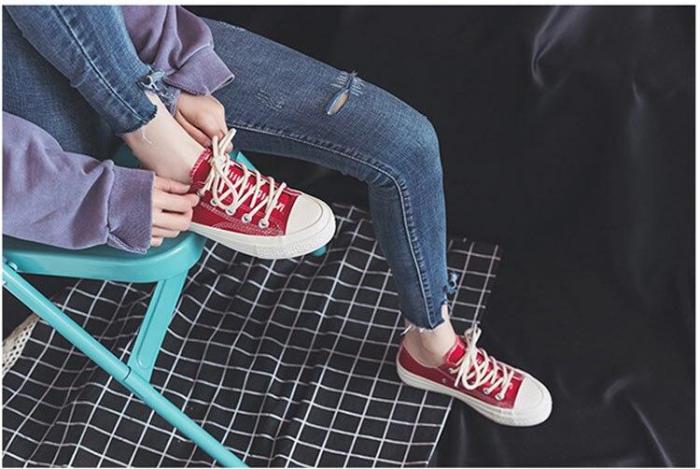 Women vulacnize shoes 2020 fashion simple lace-up solid breathable women casual shoes flats canvas shoes women zapatos mujer