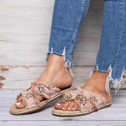 Women Casual Comfort Flower Slippers Peep Toe Shoes