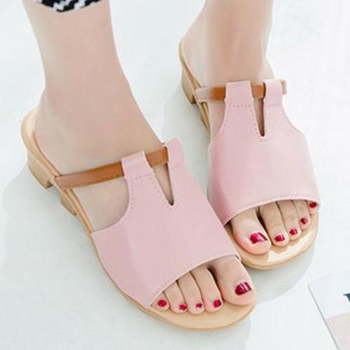 Color Block  Low Heeled  Peep Toe  Casual Slippers