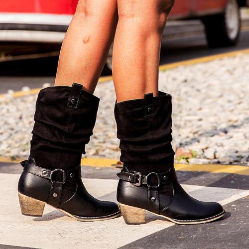 Black Chunky Heel Med (3-8Cm) Round Toe Women Boots