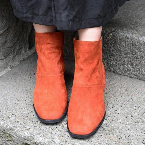 Rust All Season Square Toe Slip-On Casual Faux Suede Boots