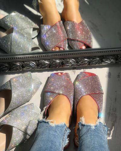 Shiny Sequins Embellished Crisscross Sandals