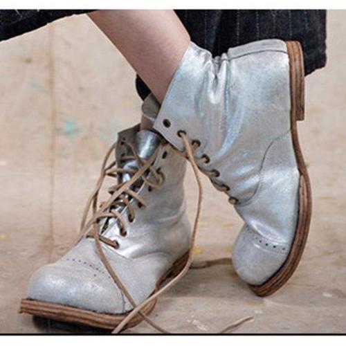 Light Gray Chunky Heel All Season Lace Up Boots