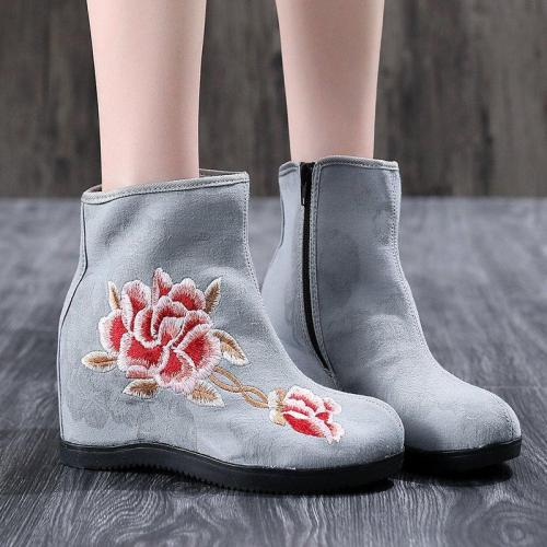 Women's casual embroidered zipper wedge boots