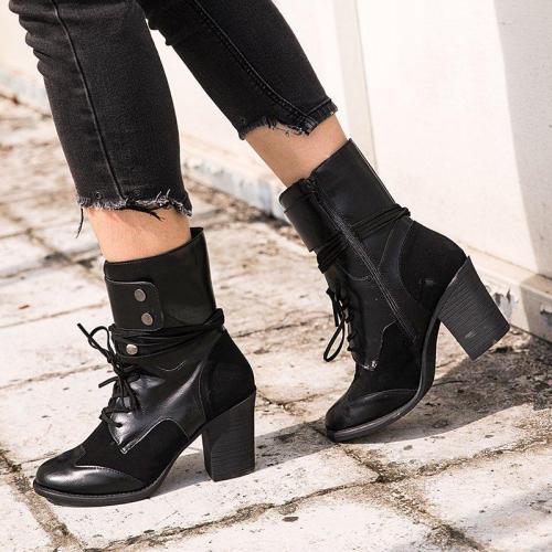 Black Closed Toe Women Chunky Heel Med (3-8Cm) Boots