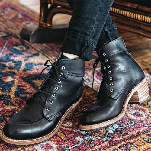 Women Casual Daily Chunky Heel Lace Up Ankle Boots