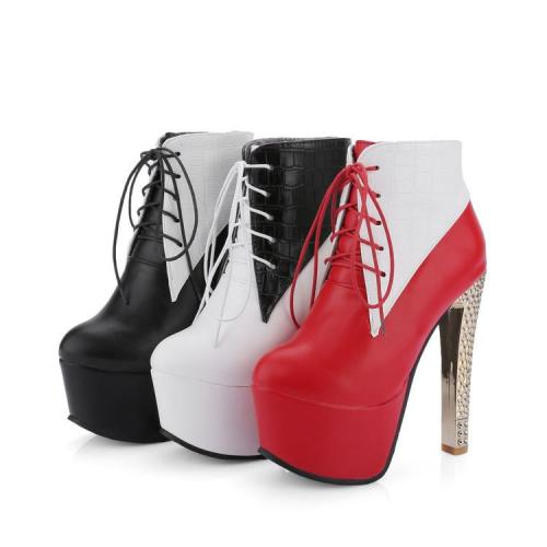 Lace Up Platform Short Boots High Heels Plus Size Women Shoes 6710