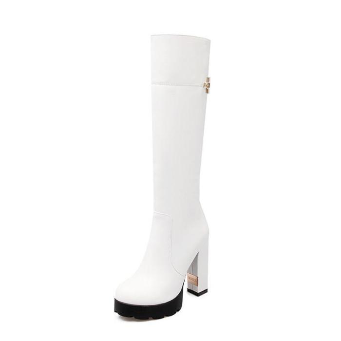 Zipper High Heels Platform Chunky Tall Boots for Women 6956