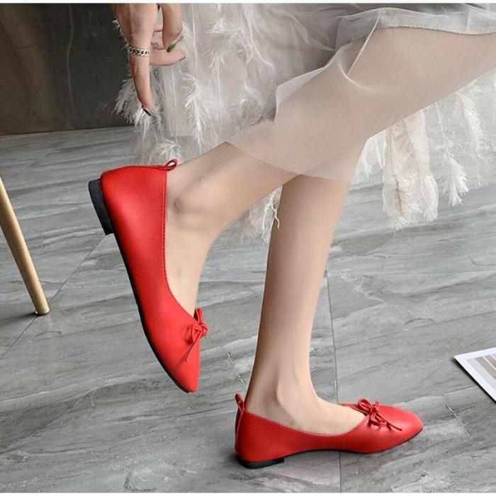 Women PU Leather Bowtie Flat Shoes Casual Loafers Solid Square Toe Female Plats Autumn 2019 Fashion Ladies Comfort Footwear