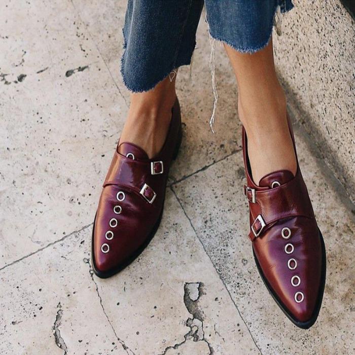 Rivet Pointed Toe Buckle All Season Loafers