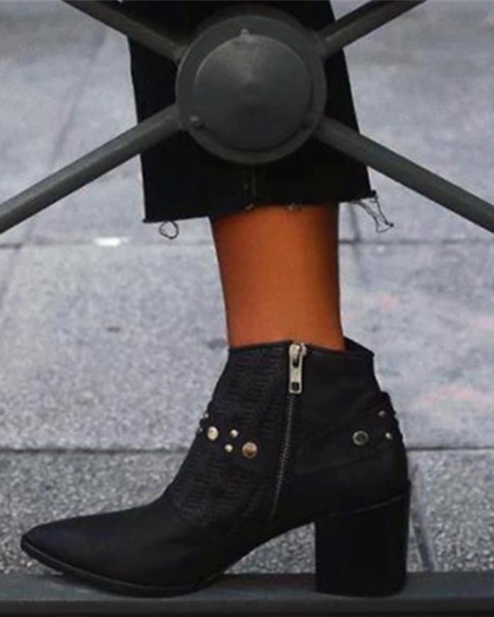 Pointed Toe Studded Chunky Boots
