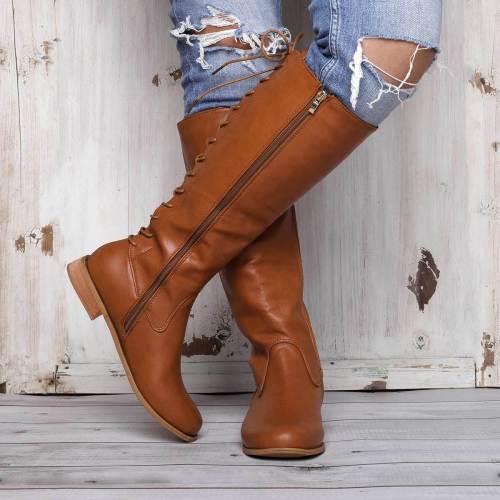 Womens Zipper Chunky Heel Artificial Suede Knee Boots