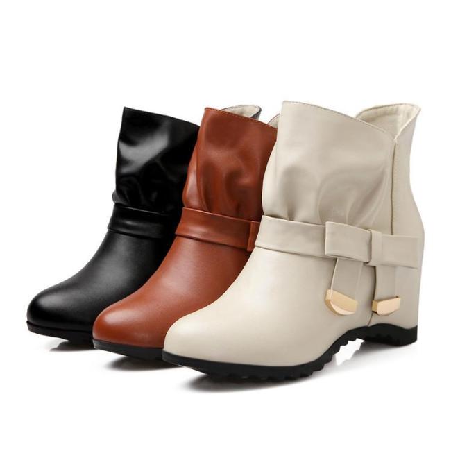 Women's Knot Ankle Boots Wedge Heels Shoes Autumn and Winter 6495