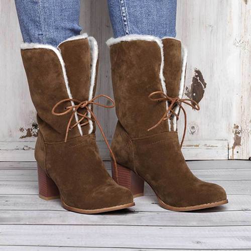 WWomens Lace-Up Chunky Heel Artificial Suede Daily Snow Boots